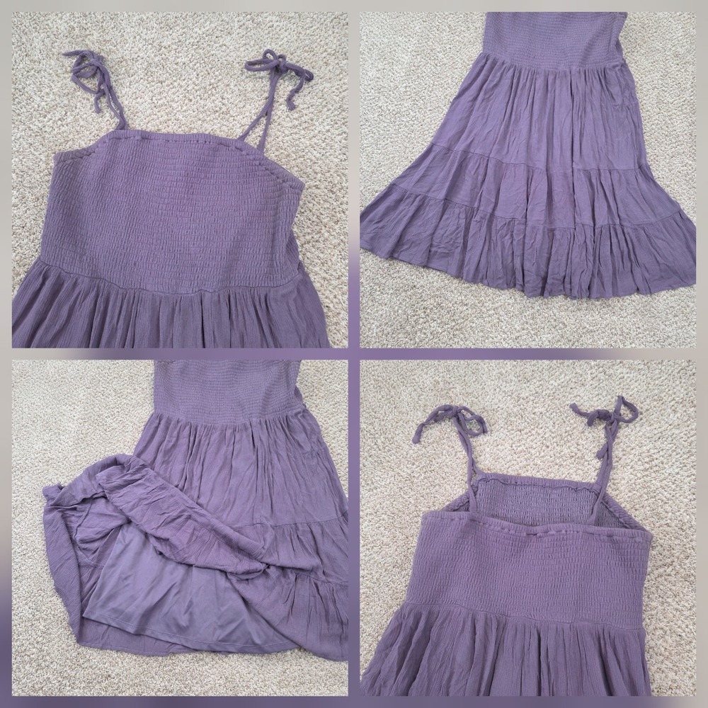 Torrid Womens Babydoll Dress 1X Purple Bow Tiered Smocked Peasant Coquette - Picture 3 of 7